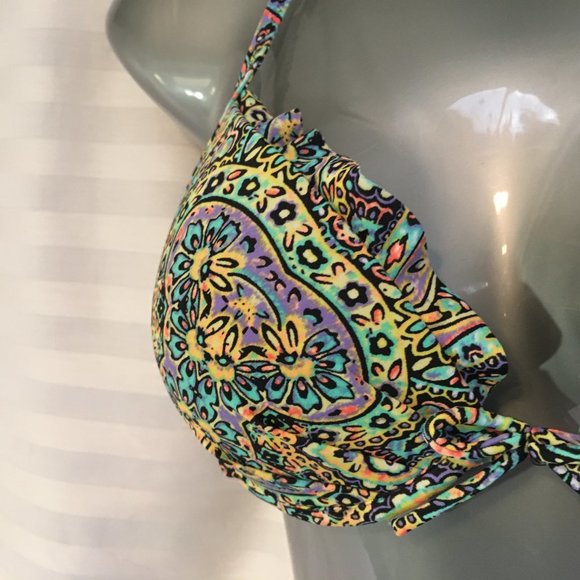 Victoria's Secret Bikini 2 pcs Set Top Sz 32C Bottom Medium Pushup Paisley Boho - Picture 5 of 14